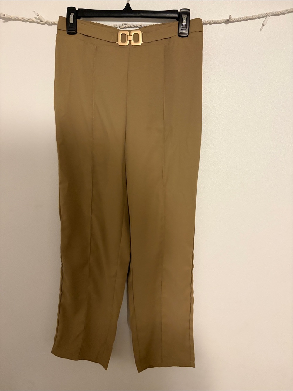 Classic Women’s Dress Pants - Tan with Decorative Buckle
